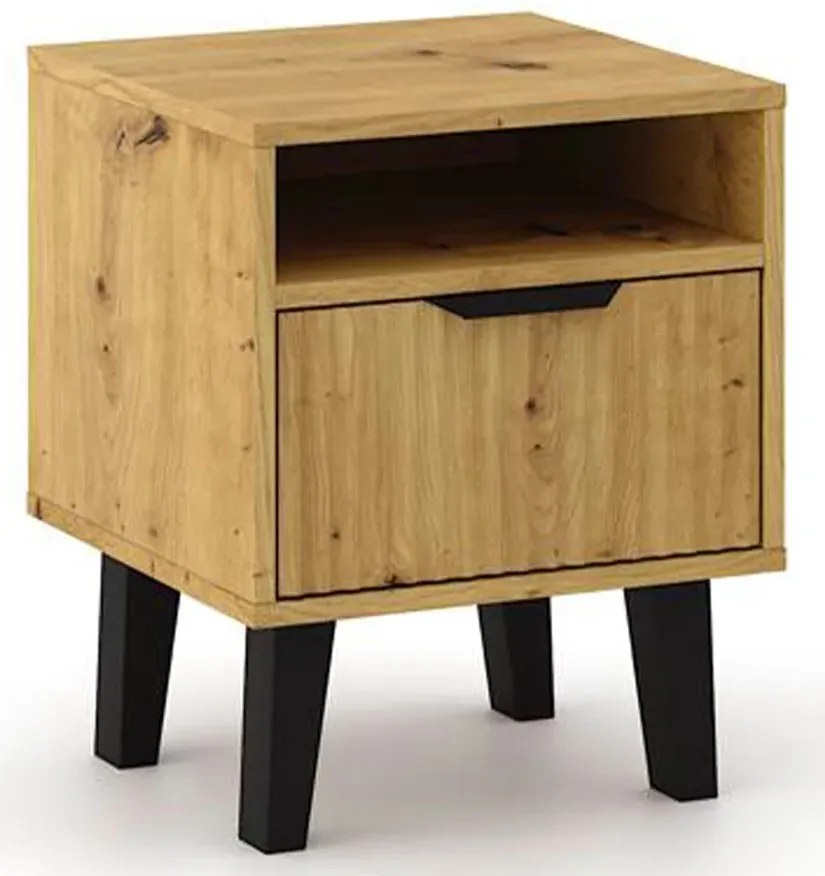 Stolik nocny ryflowany z szufladą dąb artisan L8-L18