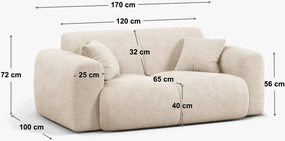 Czarna sofa z materiału bouclé 170 cm Molino – Micadoni Home