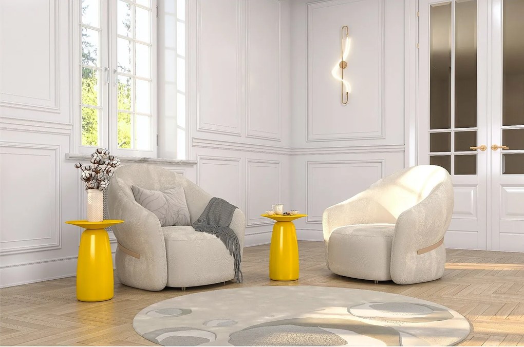 Stolik drewniany różne kolory Kayani Baobab 44, śr. 32,5 cm, żółty