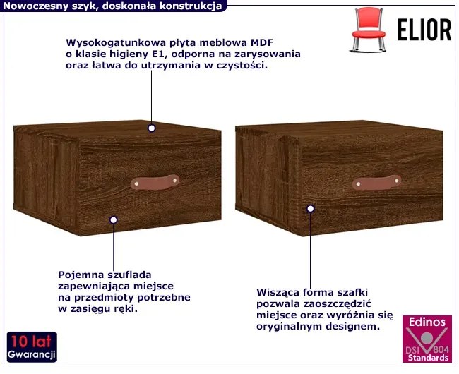 Zestaw wiszących szafek nocnych brązowy dąb Rilexo 10X