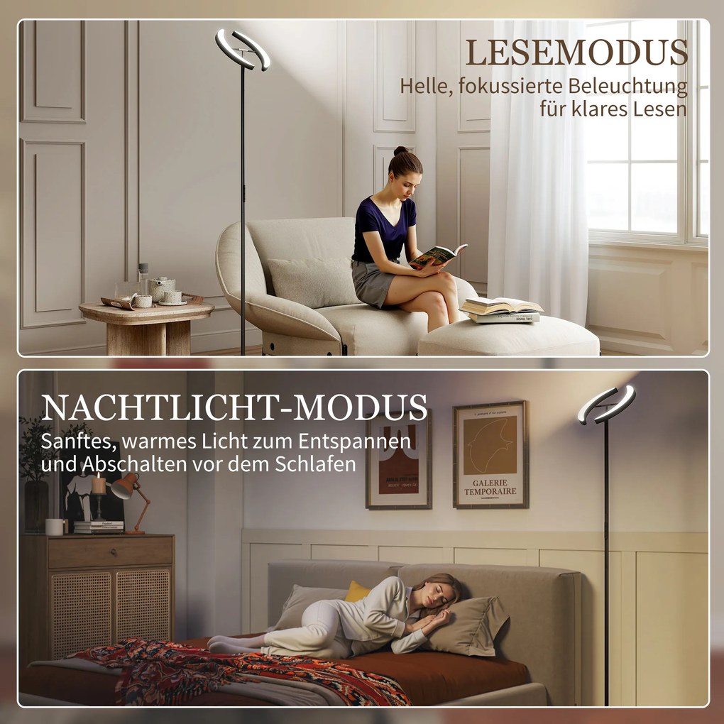 HOMCOM Lampa stojąca RGB, ściemniana z wielobarwnymi możliwościami oświetlenia, obrotowa, czarna