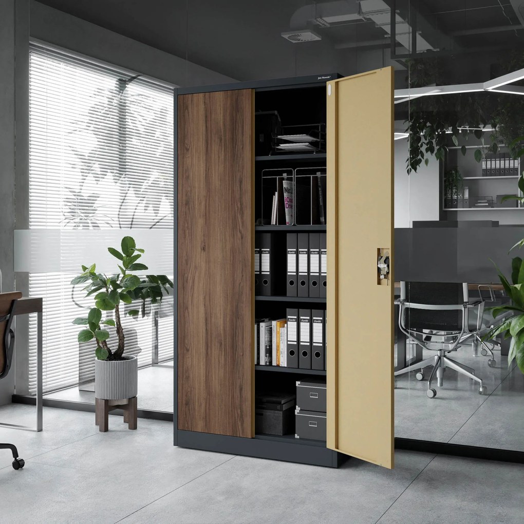 Szafa biurowa na dokumenty antracytowa/ orzech: Eco Design JAN, 900 x 1850 x 400 mm