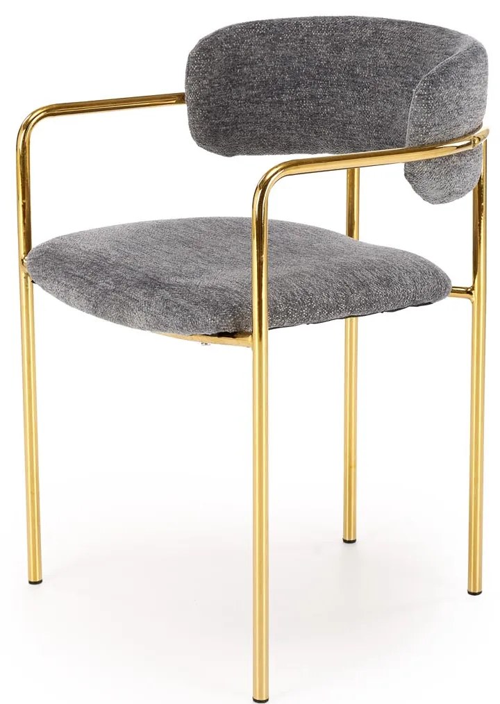 Krzesło Jadalniane Popielaty, K537 Tkanina RAVEN, Złoty Chrom, Glamour