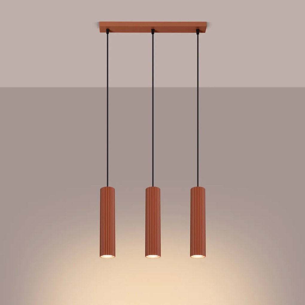 Lampa wisząca KARBON 3L ochra czerwona ryflowana SOLLUX LIGHTING