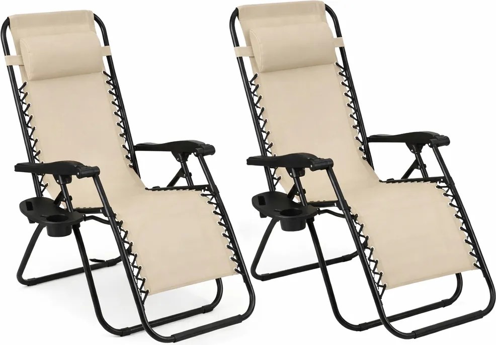 Zestaw 2 składanych leżaków ogrodowych Malibu 017, kolor beżowy