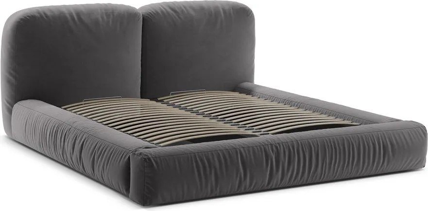 Szare tapicerowane łóżko dwuosobowe ze schowkiem i stelażem 200x200 cm Martina – Micadoni