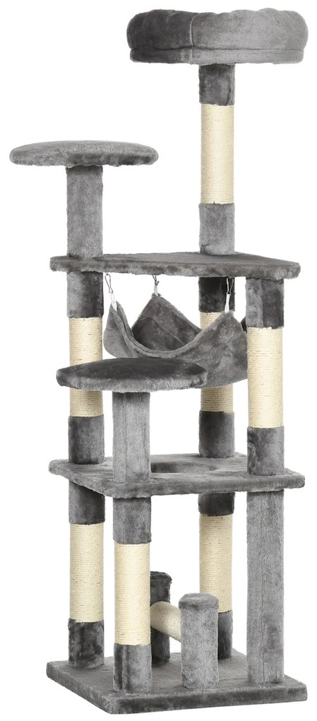 PawHut Drapak dla Kota Drzewko do Wspinania z Hamakiem Stabilny i Wytrzymały Szary | Aosom PL