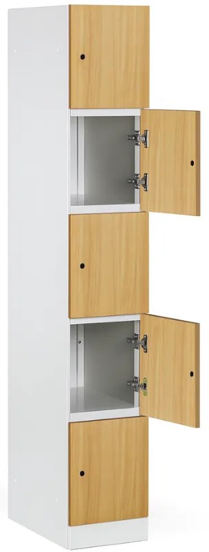 Szafka skrytkowa S1, 5 schowków, 1850 x 300 x 500 mm, demontaż, zamek RFID, drzwi laminowane, orzech