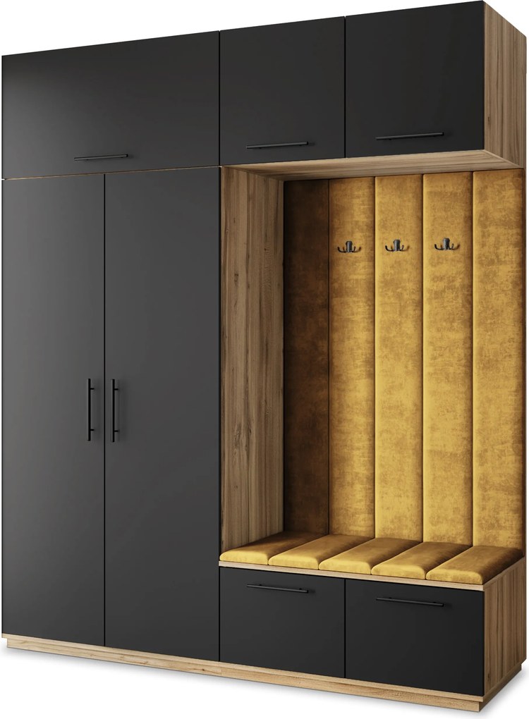 Masseno Garderoba REMA 200/240/60 cm Nowoczesna Szafa do Przedpokoju Dąb wotan, MONOLITH 48 (Żółty)