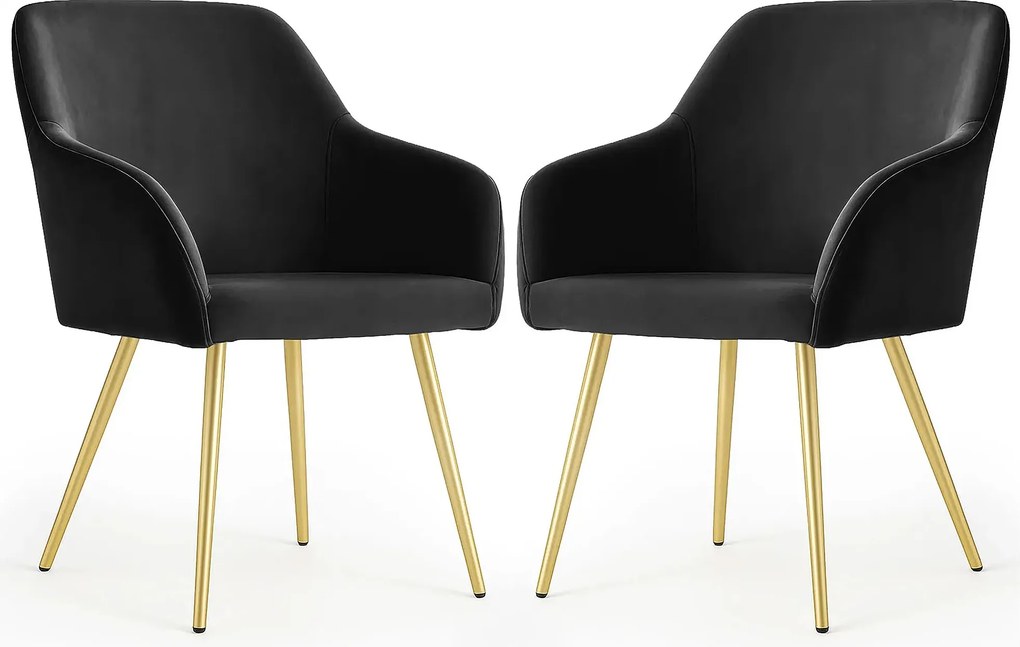 Zestaw 2 czarnych tapicerowanych krzeseł welurowych N9-M34