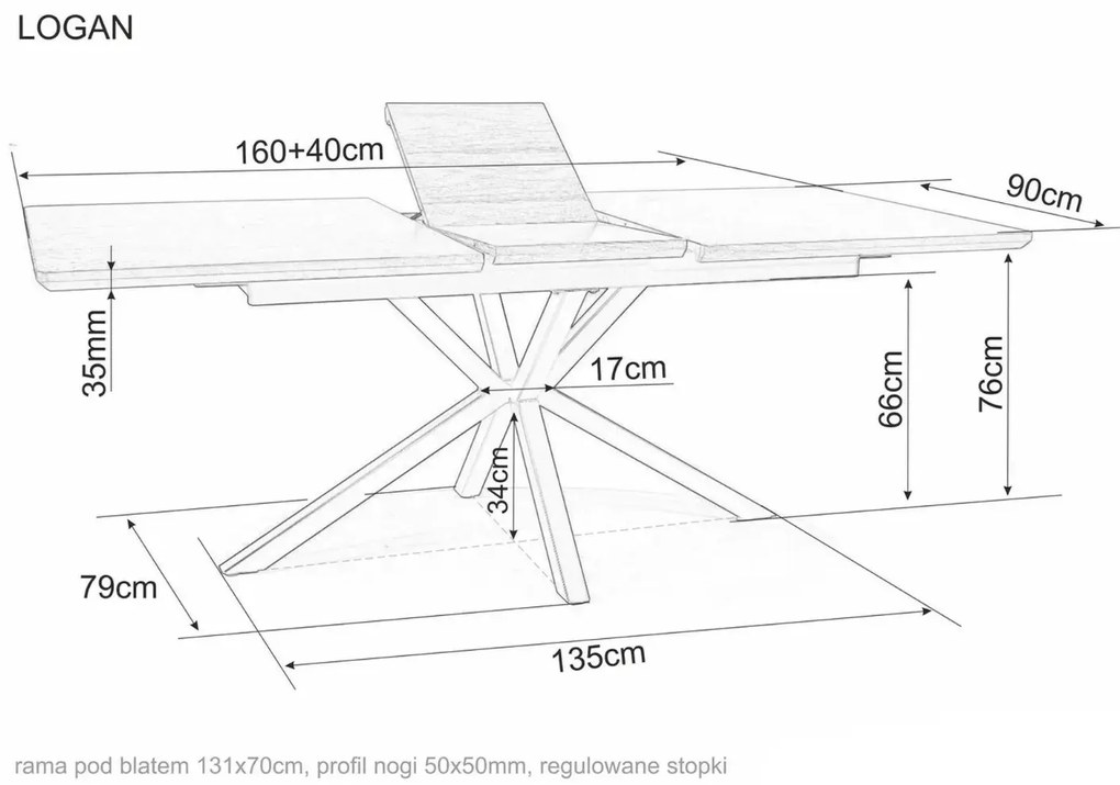 Stół rozkładany LOGAN CERAMIC 160(200)x90 biały mat/czarny mat SIGNAL