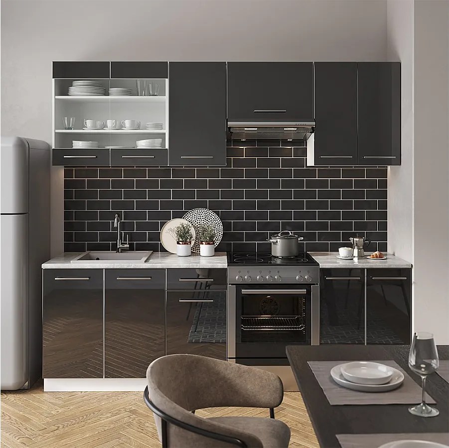 Aneks kuchenny antracytowy wysoki połysk/biały 240x60x81.6 fame-line