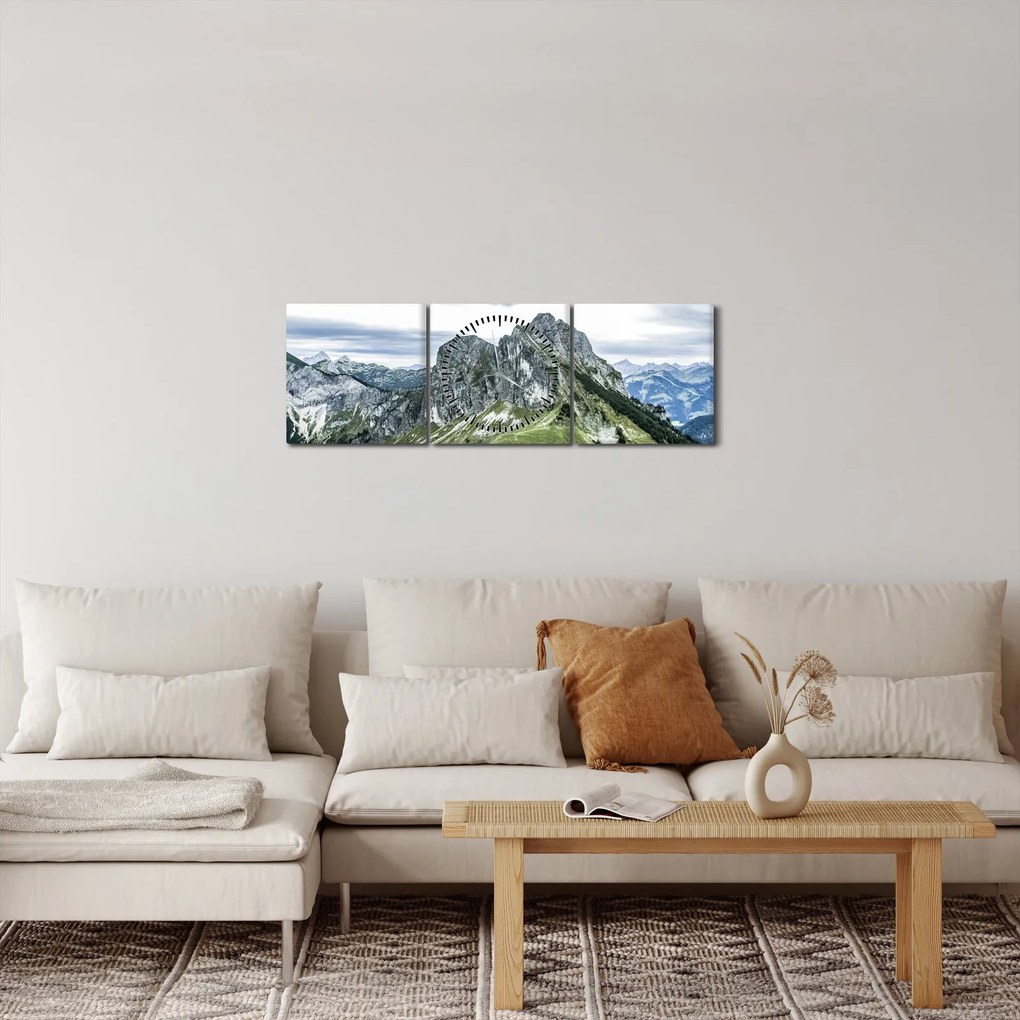 Obraz - Szczyty górskie (z zegarem) (90x30 cm)