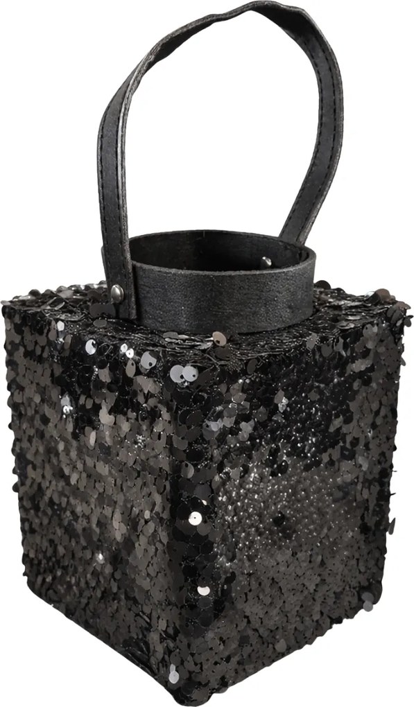 Latarnia z cekinami LOFTY GLAM 27 cm, czarna