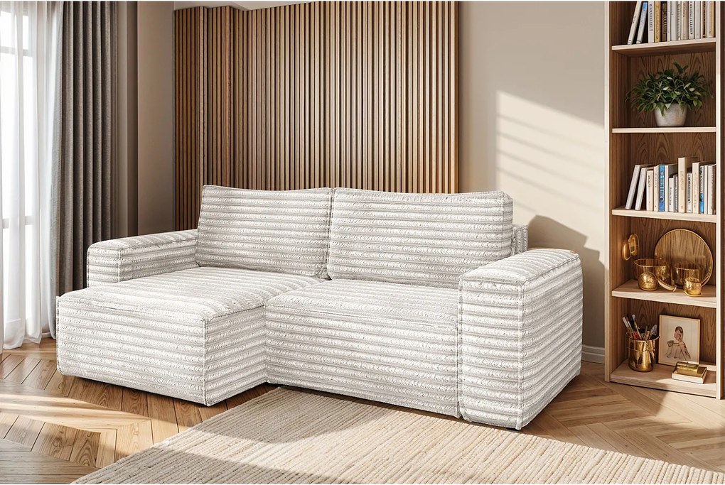 Narożnik z funkcją spania w kształcie L Bohoo, tkanina Velo, Ecru, Lewy