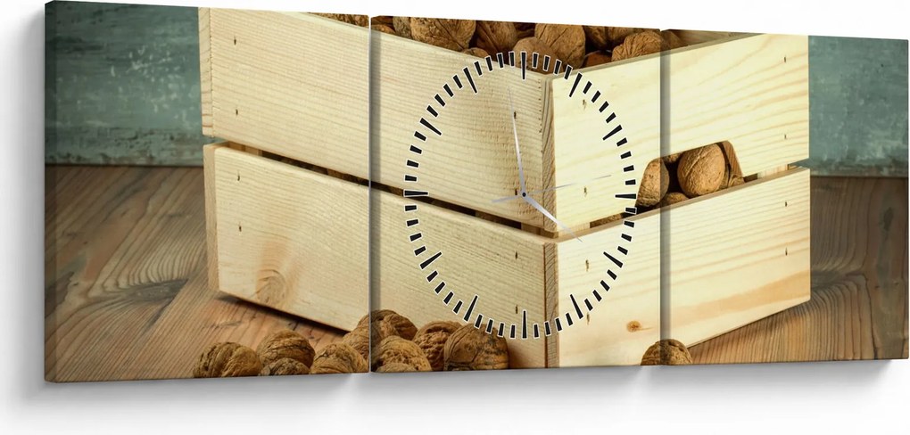 Obraz - Jesienna martwa natura z orzechami (z zegarem) (90x30 cm)