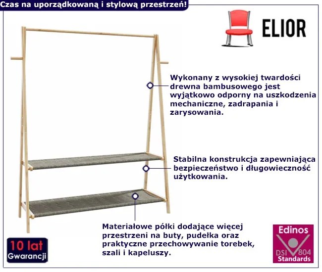 Nowoczesny wieszak na ubrania z półkami 132cm - Agno 4X