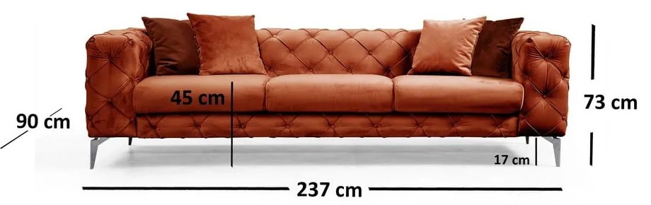 Pomarańczowa aksamitna sofa 237 cm Como – Artie