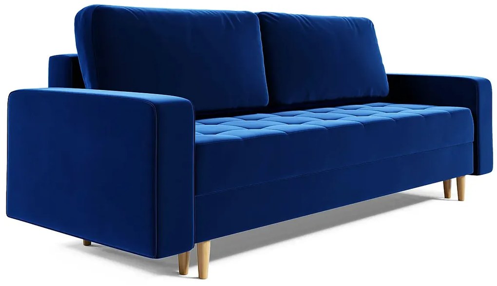 Granatowa welurowa sofa z funkcją spania E4-Z93
