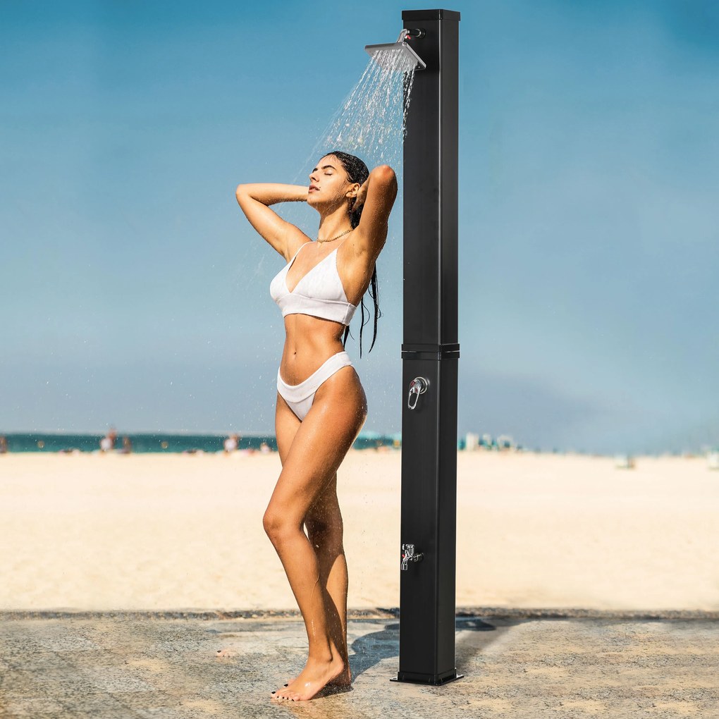 Outsunny Solarna prysznic z obracającą się o 360° głowicą, prysznic do stóp, podgrzewanie wody do 60°C, czarny, 19 x 20 x 217 cm