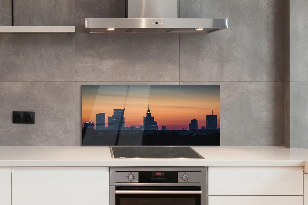 Szkło do Kuchni na Ścianę Zachód Słońca nad Warszawą