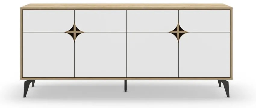 Biała niska komoda w dekorze dębu 185x79 cm Nola – Marckeric