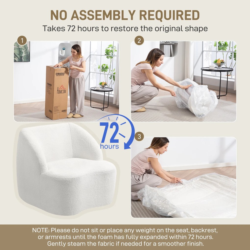 HOMCOM Nowoczesny fotel z tapicerką z futra, przytulny fotel do salonu, sypialni, biura domowego, kremowy