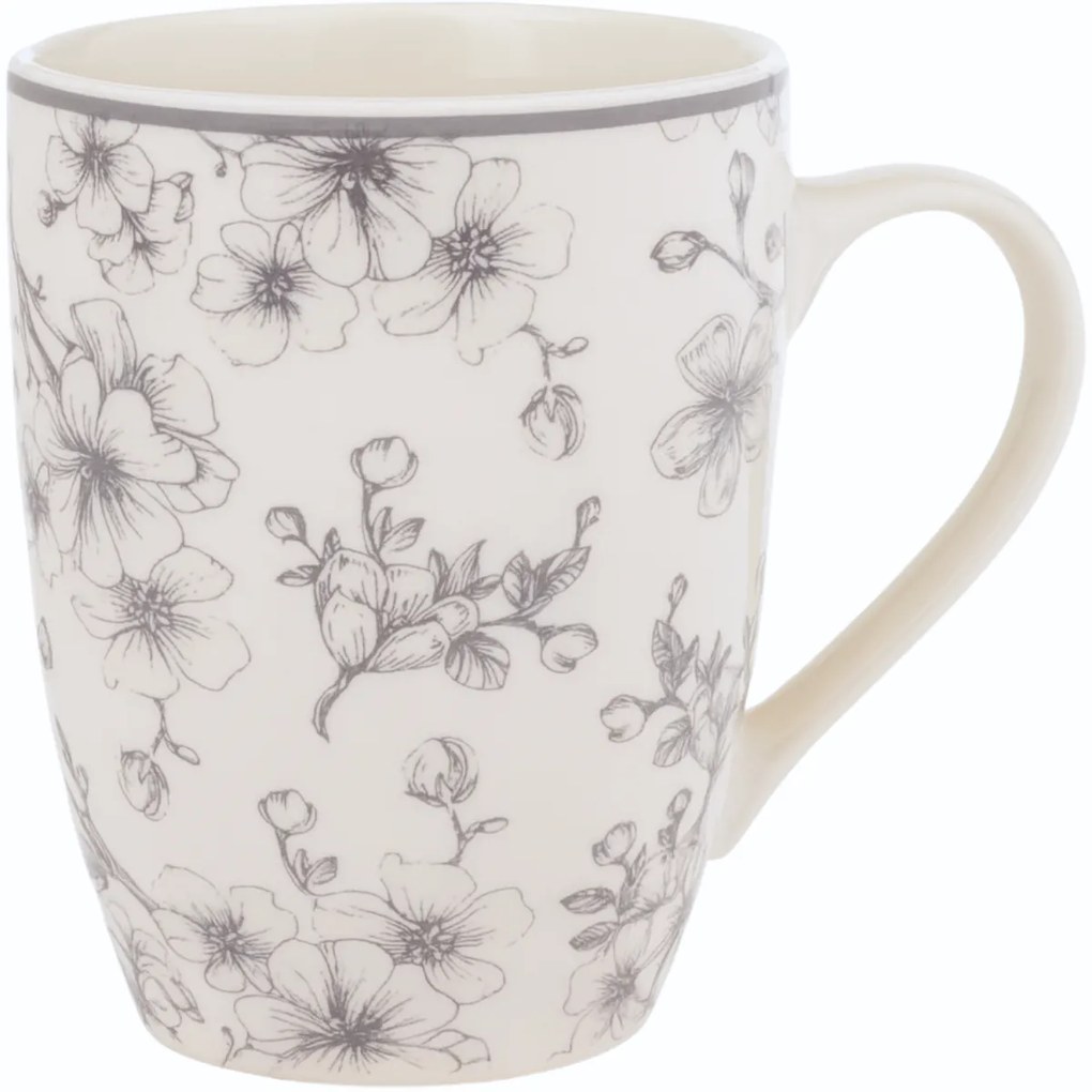 Zestaw 6 ceramicznych kubków Delikatne kwiaty 300 ml, szary