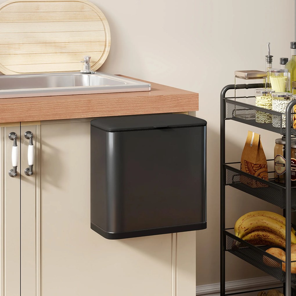 HOMCOM 8 L kosz na śmieci, ustawiany wolnostojąco lub wiszący, stal nierdzewna, czarny