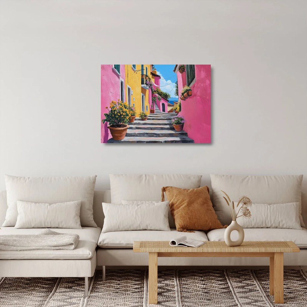 Obraz na szkle - Różowa uliczka (70x50 cm)