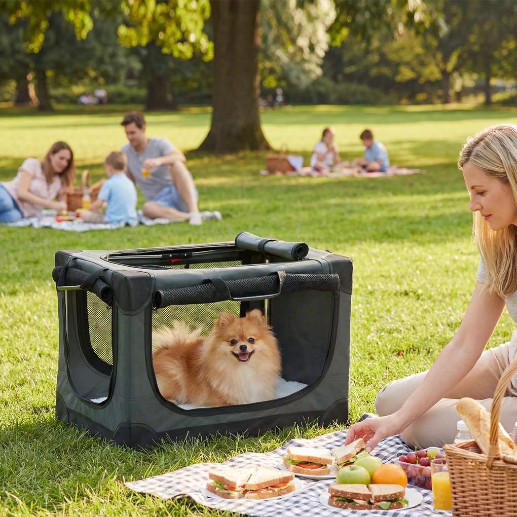 PawHut Składana torba transportowa dla psa z poduszką, zdejmowanym i nadającym się do prania pokrowcem, wykonana z tkaniny Oxford, dla psów do 22 kg, zielony wojskowy | Aosom PL