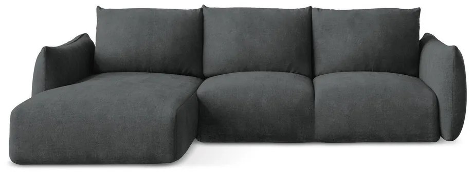 Ciemnoszary rozkładany narożnik z tkaniny szenilowej (lewostronny/z szezlongiem) Leila – Makamii