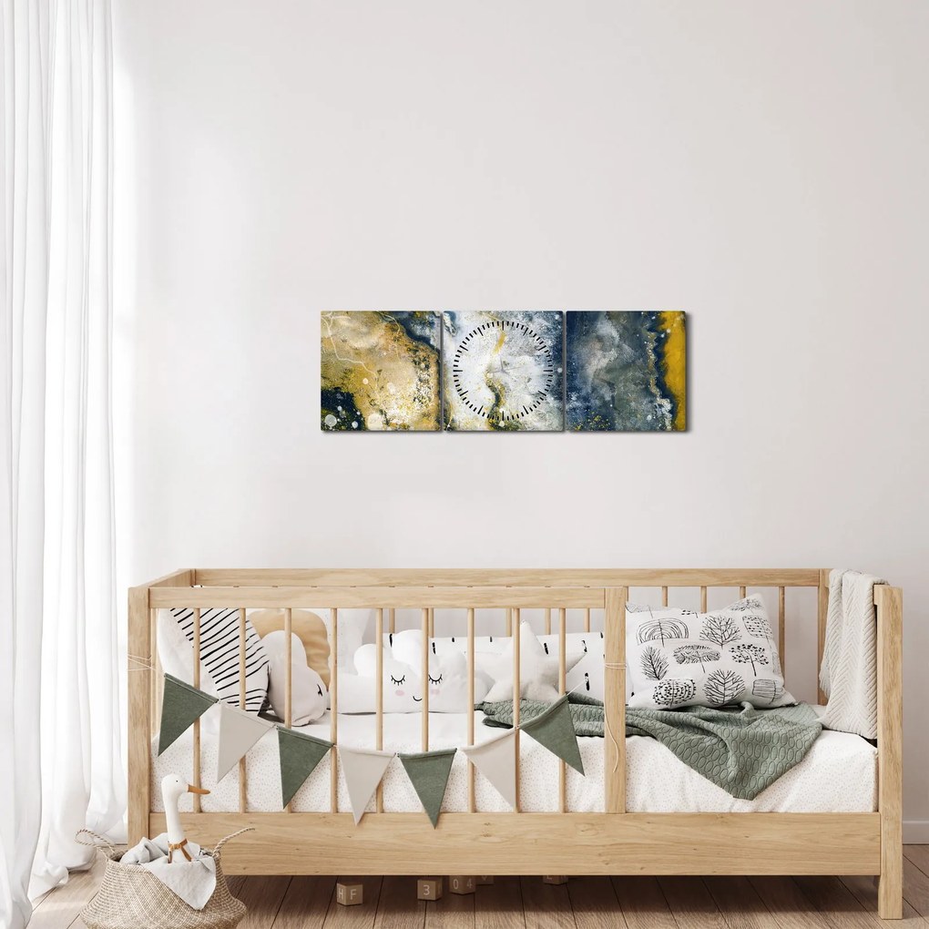 Obraz - Złota abstrakcja (z zegarem) (90x30 cm)