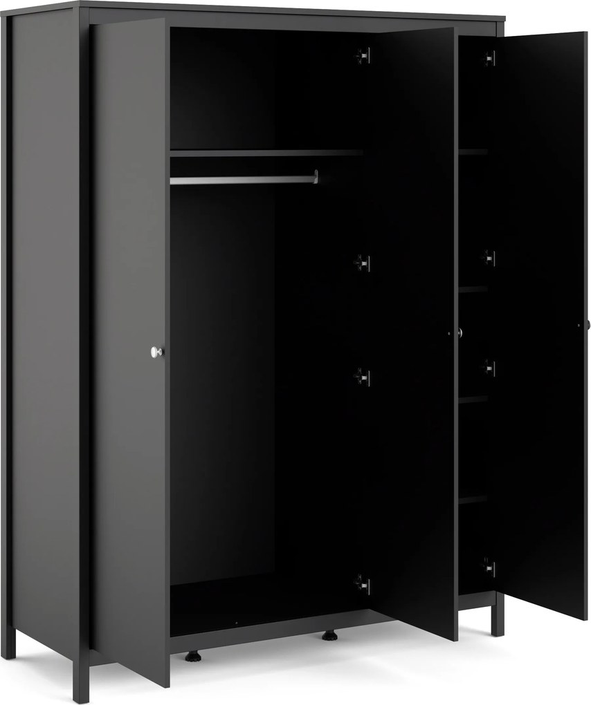 Trzydrzwiowa szafa ubraniowa w kolorze czarnym Madrid 3D