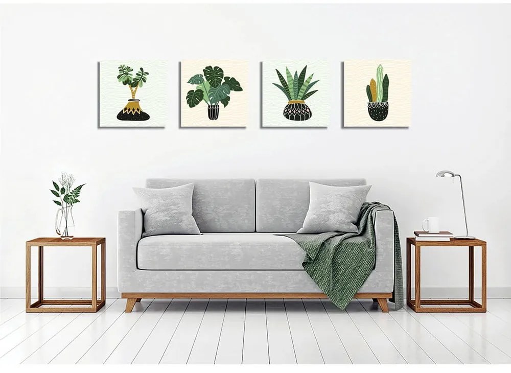 Obrazy zestaw 4 szt. 30x30 cm Plants – Wallity