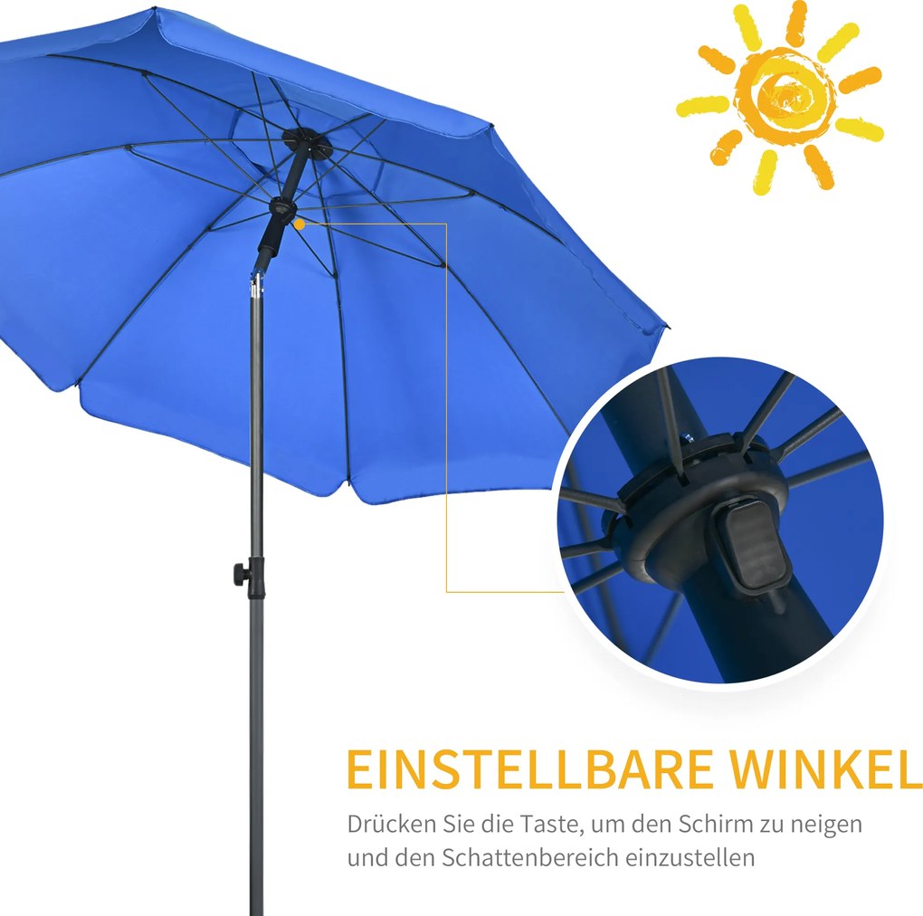 Outsunny Parasol Tarasowy 180cm UV Regulowany Niebieski | Aosom PL