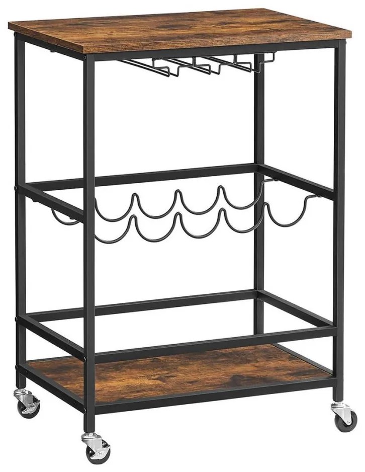 Stolik do serwowania butelek i kieliszków MARGE brązowy/czarny