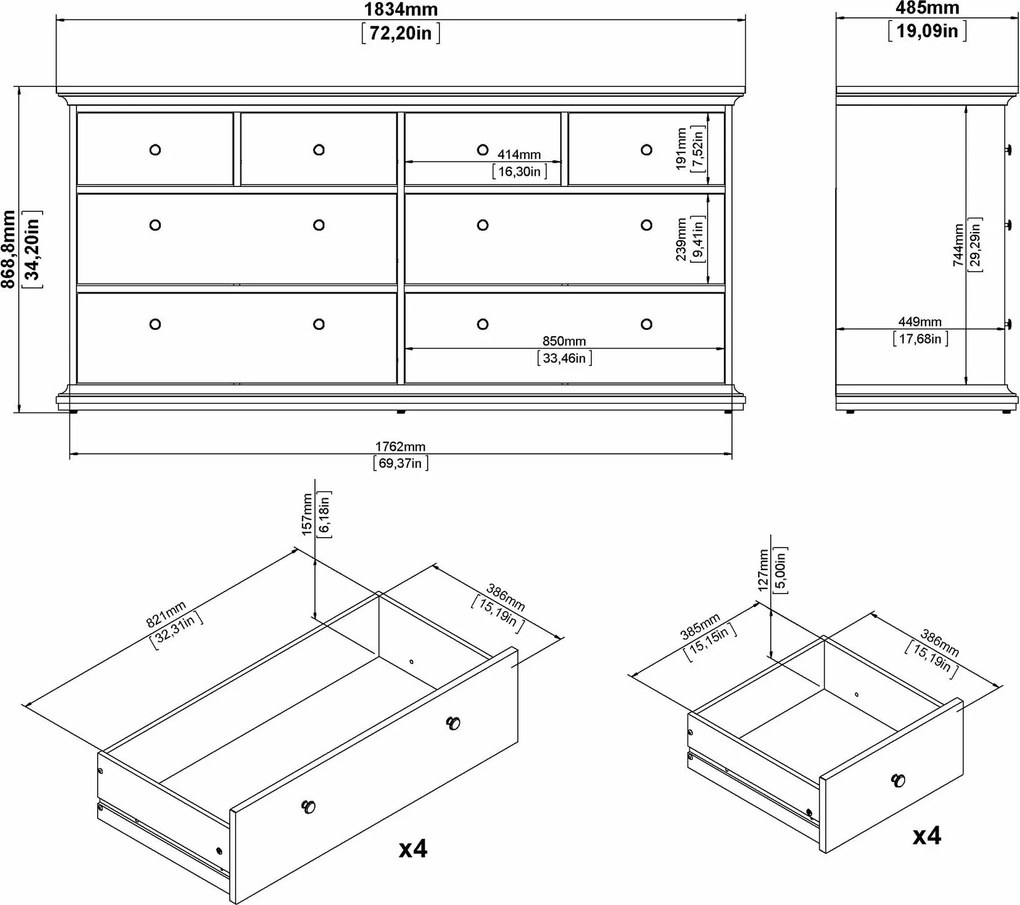 Szeroka komoda Paris 4+4 kolor szary