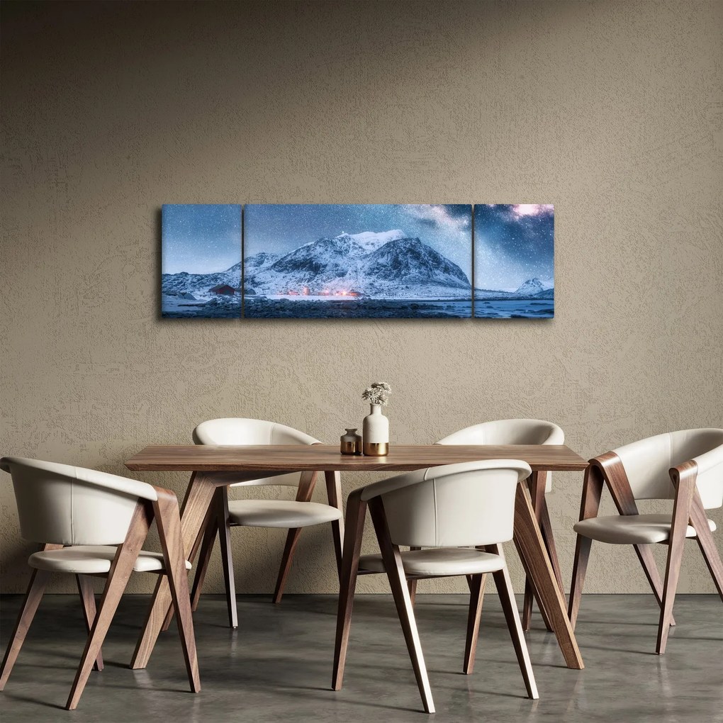 Obraz gór z gwieździstym niebem (170x50 cm)