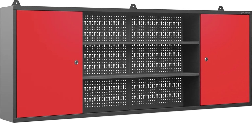 Ścienna szafka narzędziowa do warsztatu Leo 160x20x60 cm antracyt/czerwony
