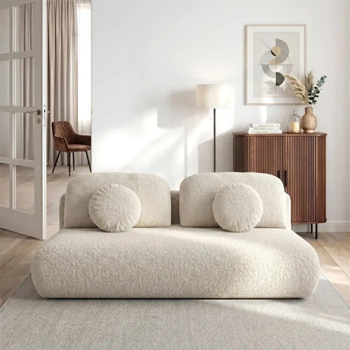 Sofa BASE Rozkładana Dwuosobowa Beżowa Boucle Japandi