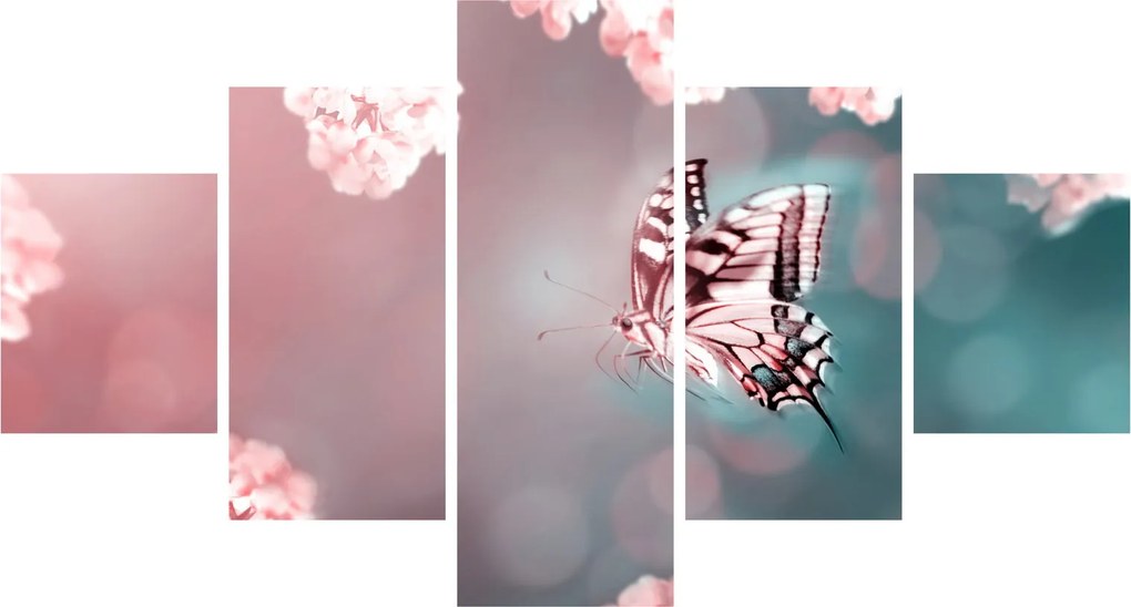 Obraz - Motyl wśród kwiatów (125x70 cm)