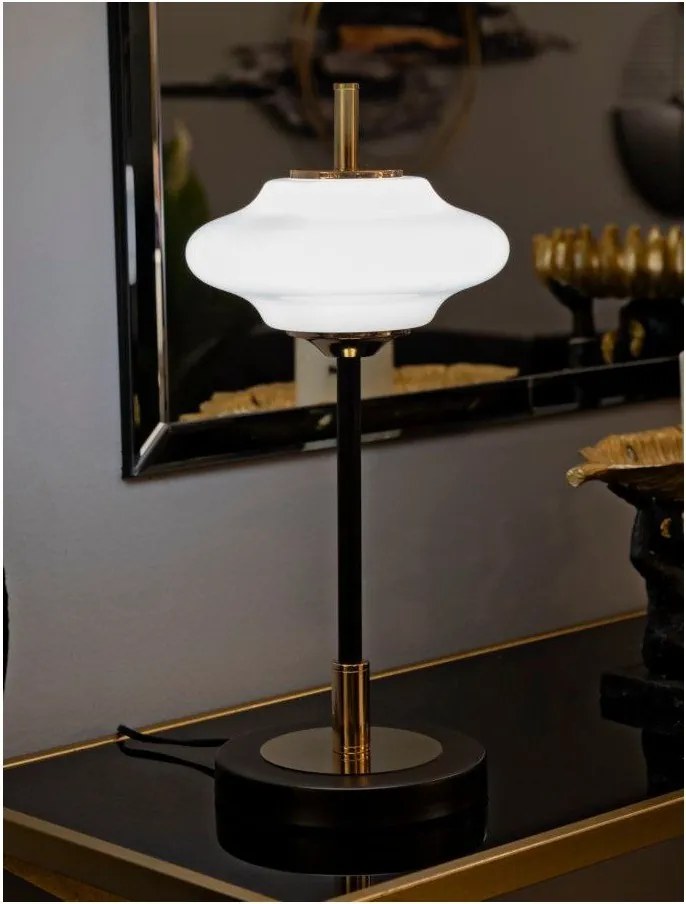 Biało-czarna lampa stołowa ze szklanym kloszem (wysokość 46 cm) Vintage – Mauro Ferretti