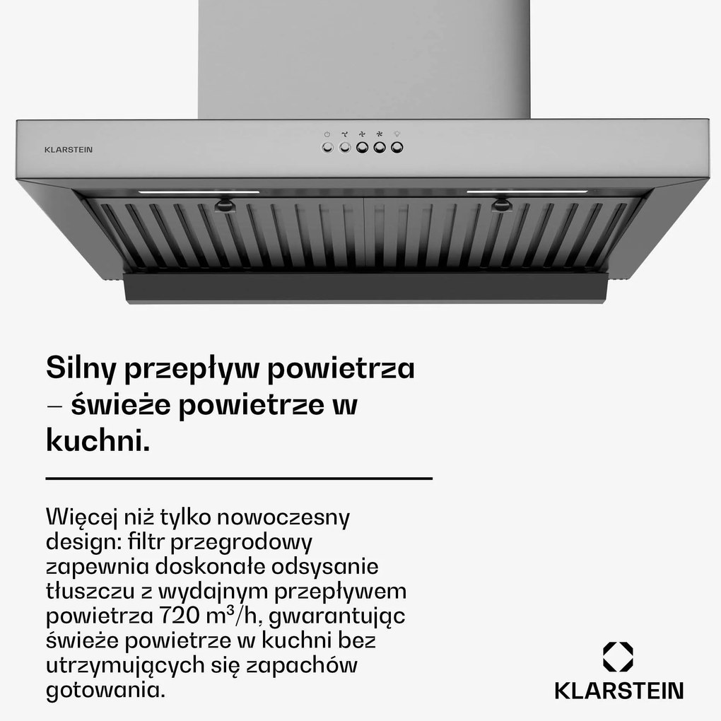 Klarstein AeroClean 603m³/h 60cm Okap Kominowy Srebrny