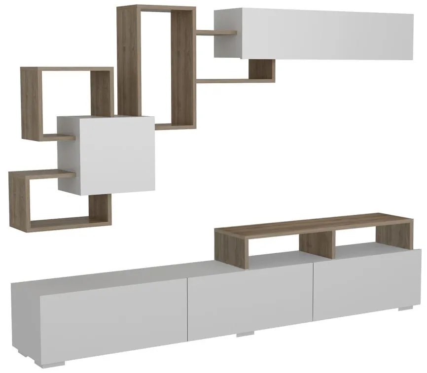 Ścianka RTV z miejscem do przechowywania – kolor naturalny i biały - TALOLI