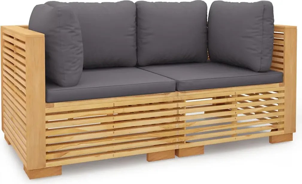 Sofa ogrodowa z drewna tekowego z szarymi poduszkami T2-F44