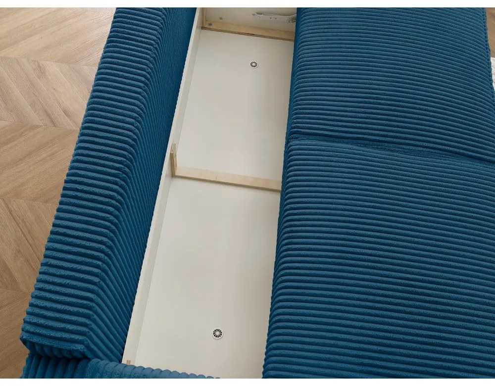 Niebieska sztruksowa rozkładana/ze schowkiem sofa 244 cm Chelsea – Bobochic Paris