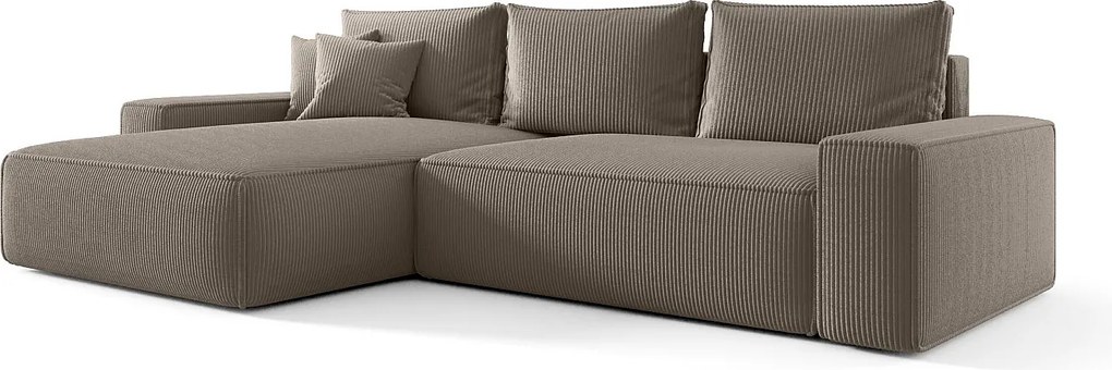 Narożnik MONA z funkcją spania POSO 03 jasnobrązowy lewy sofa w kształcie litery L z pojemnikiem na pościel kanapa do salonu sofa rozkładana