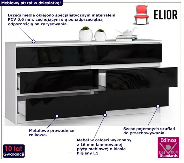 Nowoczesna komoda w połysku z szufladami biały + czarny - Olin 4X