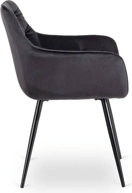 Zestaw Stół Prostokątny Rozkładany VICTOR 160-240 cm Czarny Marmur i 4 Krzesła MODESTO Czarne Welurowe Nowoczesne